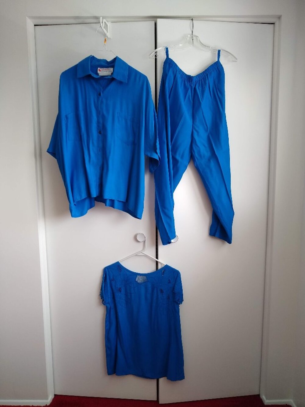 soft flowy cobalt blue 2 x matching tops and pull on pants set vintage 80s
